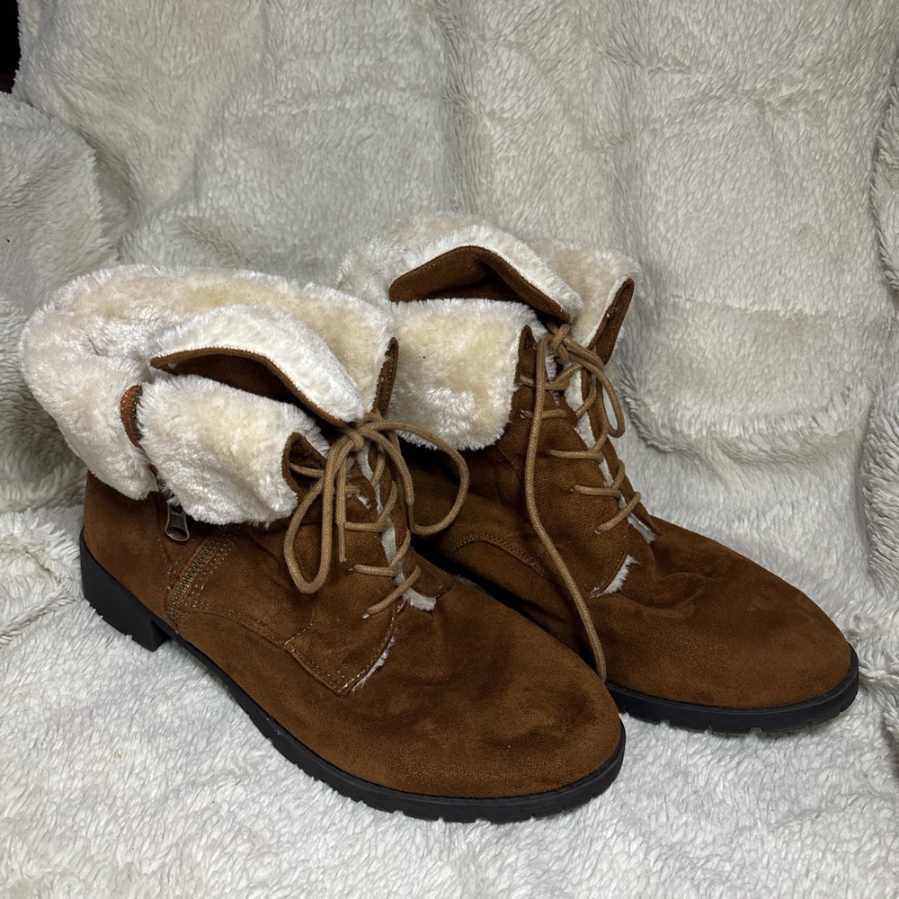 Brown and Cream Winter Boots with Fleece Lining